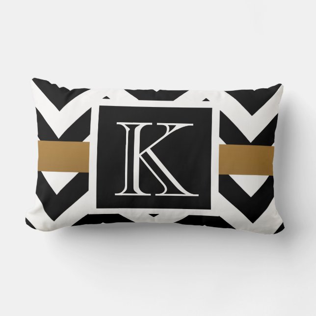 Black and White Chevron Pattern Lumbar Pillow (Front)