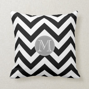 Black and white Chevron Pattern monogram Throw Pillow