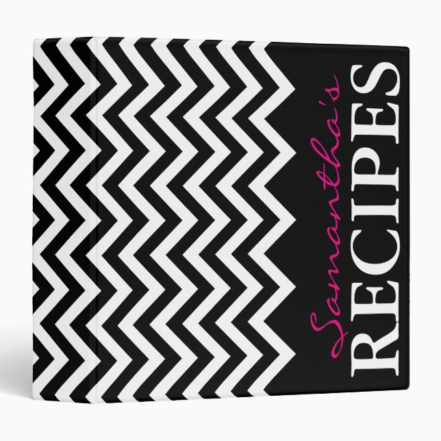 Black and white chevron pattern recipe binder book (Front/Spine)