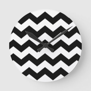 Black and White Chevron Pattern Round Clock