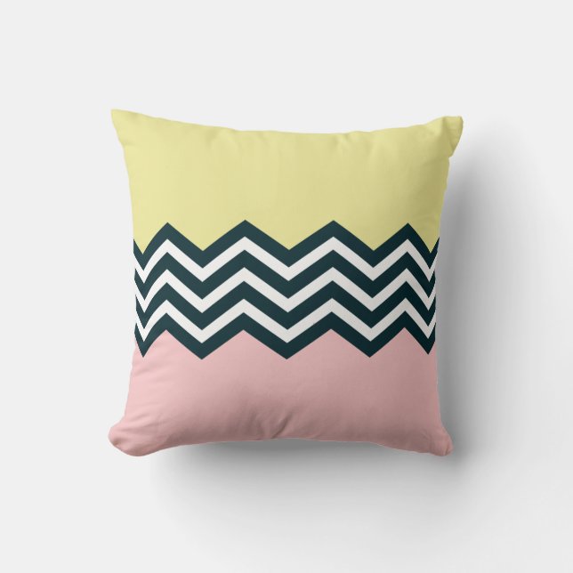 Black and white chevron pink and yellow background throw pillow (Front)