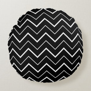 Black and White Chevron Round Pillow