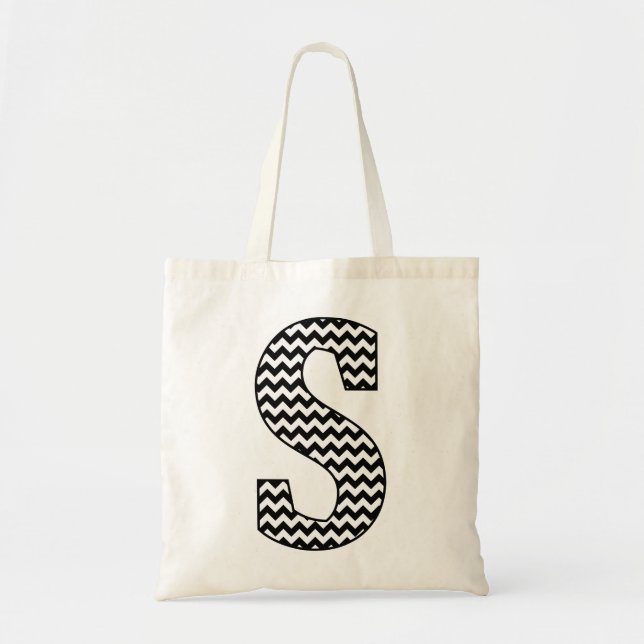 Black and White Chevron "S" Monogram Tote Bag (Front)