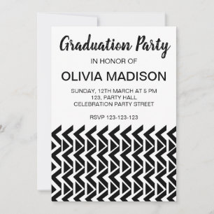 Black and White Chevron Stripe Graduation Party Invitation