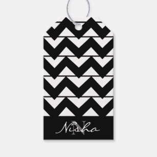 Black and White Chevron Stripe Personalized Gift Tags