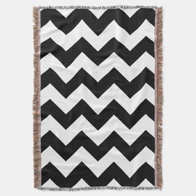 Black and White Chevron Throw Blanket (Front Vertical)