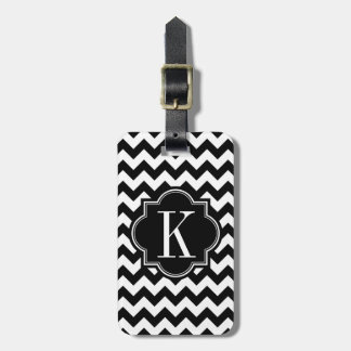 Black and White Chevron with Black Monogram Luggage Tag