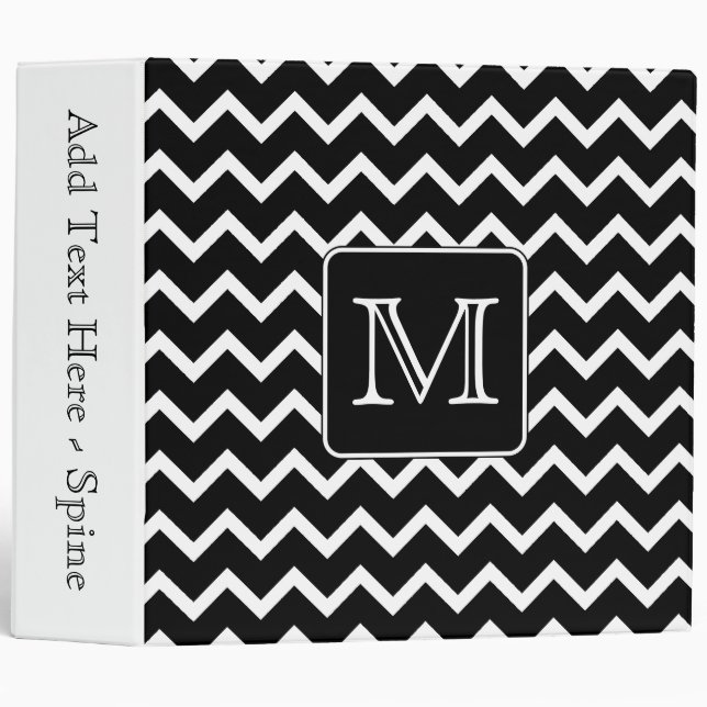 Black and White Chevron with Custom Monogram. Binder (Front/Spine)