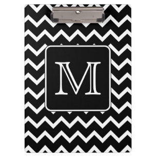 Black and White Chevron with Custom Monogram. Clipboard