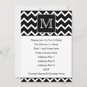 Black and White Chevron with Custom Monogram. Invitation