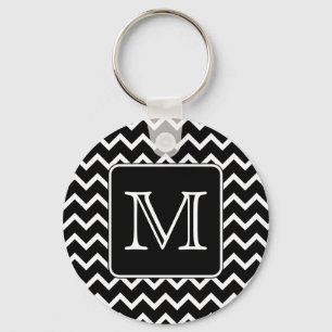 Black and White Chevron with Custom Monogram. Keychain