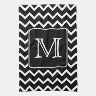 Black and White Chevron with Custom Monogram. Kitchen Towel