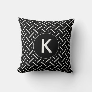 Black and White Chevron with Custom Monogram Throw Pillow