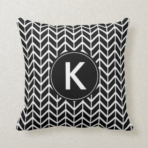 Black and White Chevron with Custom Monogram Throw Pillow