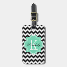 Black and White Chevron with Mint Monogram