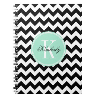 Black and White Chevron with Mint Monogram Notebook