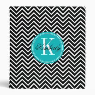 Black and White Chevron with Teal Monogram Binder