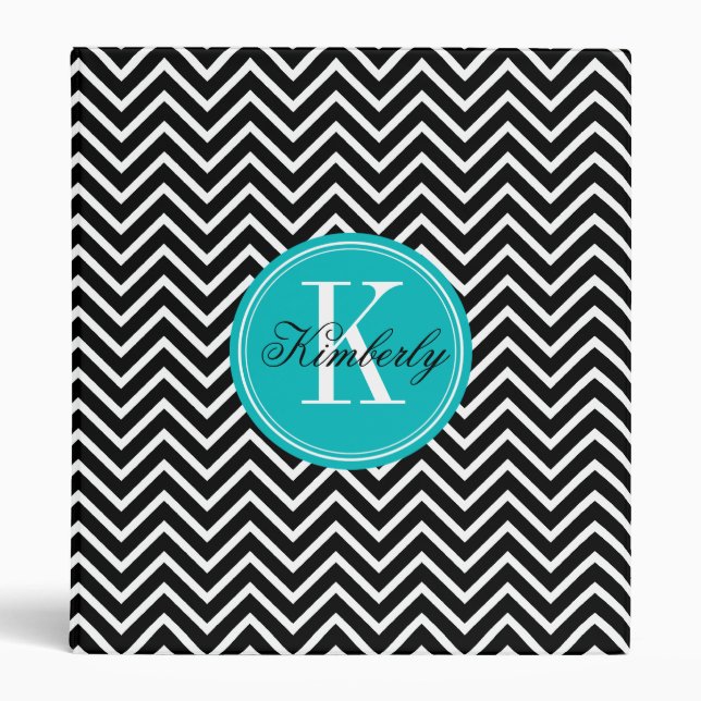 Black and White Chevron with Teal Monogram Binder (Front)