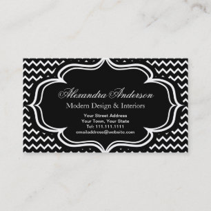 Black and White Chevron Zig Zag Elegant Monogram A Business Card
