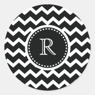 Black and White Chevron Zig Zag Retro Elegance Classic Round Sticker