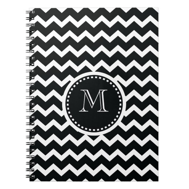 Black and White Chevron Zig Zag Retro Elegance Notebook (Front)