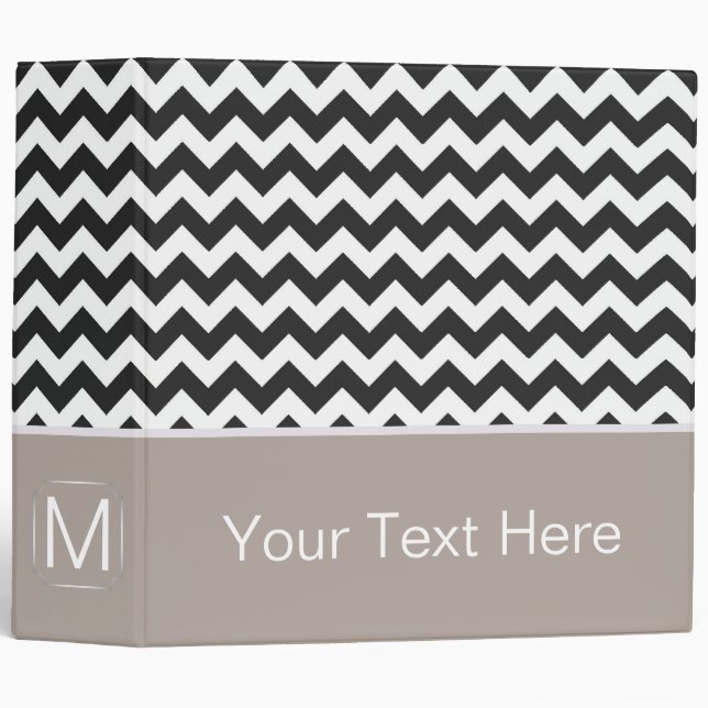 Black and White Chevron Zigzag. Custom Monogram Binder (Front/Spine)