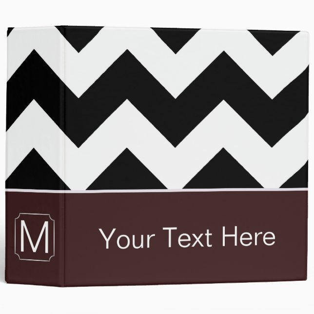 Black and White Chevron Zigzag. Custom Monogram Binder (Front/Spine)