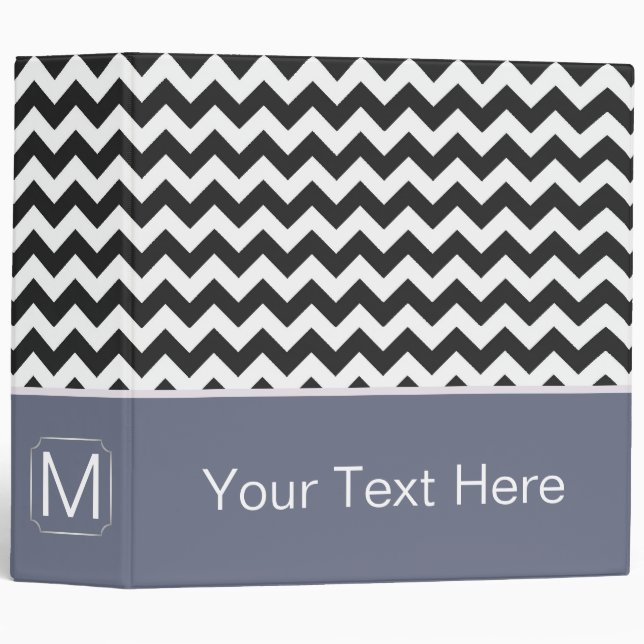 Black and White Chevron Zigzag. Custom Monogram Binder (Front/Spine)