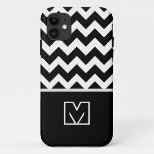Black and White Chevron Zigzag. Custom Monogram iPhone 11 Case