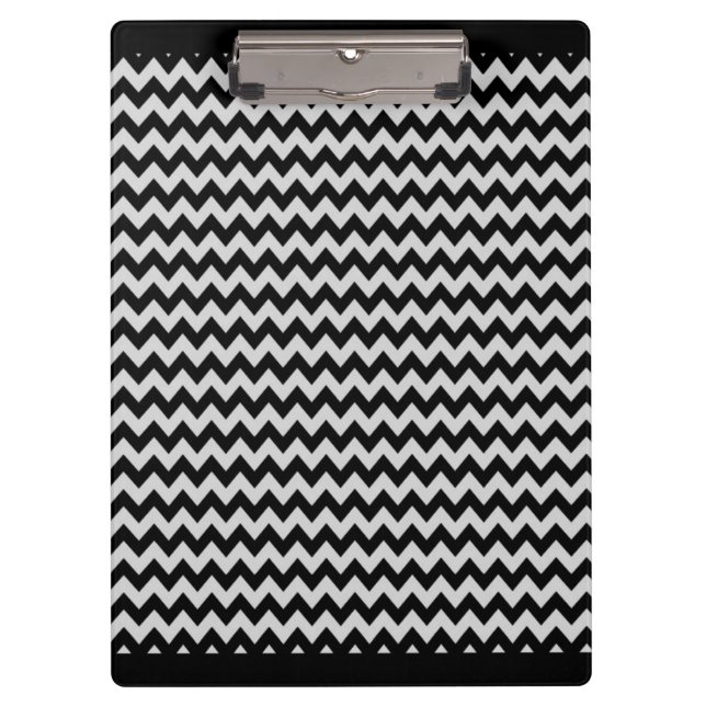 Black and White Chevron Zigzag Pattern Clipboard (Front)