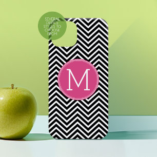 Black and White Chevrons Custom Pink Monogram Case-Mate iPhone 14 Pro Case