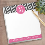 Black and White Chevrons Custom Pink Monogram Notepad<br><div class="desc">A bold art deco pattern in fresh,  cheerful colors. If you need to adjust the monograms,  click on the customize it button and make changes.</div>
