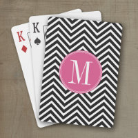 Black and White Chevrons Custom Pink Monogram