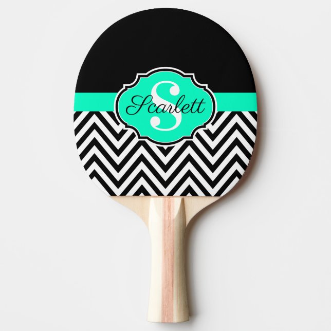 Black and White Chevrons Ping Pong Paddle (Front)