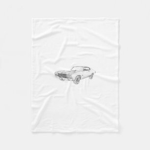 Black and White Chevy Chevelle Muscle Car Drawing Fleece Blanket