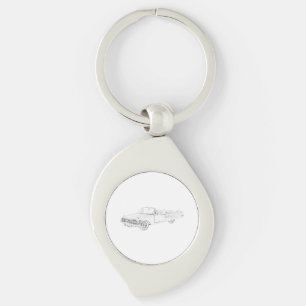 Black and White Chevy Impala Drawing Swirl Keychain
