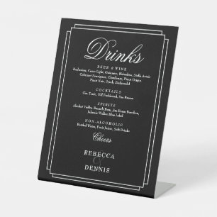 Black And White Chic Art Deco Wedding Drinks Menu Pedestal Sign