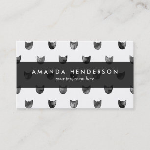 Black and White Chic Cute Cat Pattern Business Card