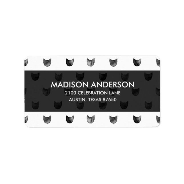 Black and White Chic Cute Cat Pattern Label (Front)