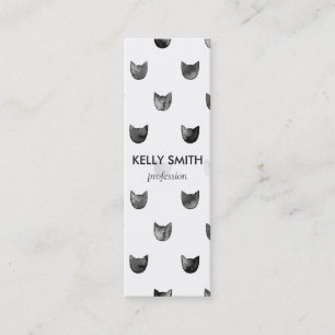 Black and White Chic Cute Cat Pattern Mini Business Card