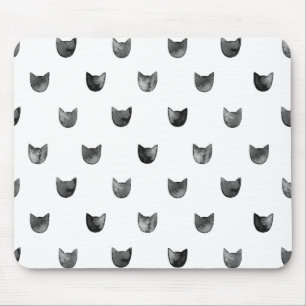 Black and White Chic Cute Cat Pattern Mouse Pad