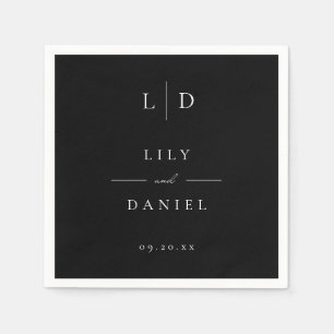 Black and White Chic Minimalist Monogram Wedding Napkin
