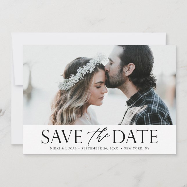 Black and White Chic Mixed Typography Photo Save The Date (Front)