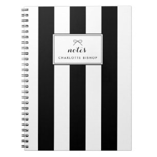 Black and White Chic Vertical Stripes Personalized Notebook