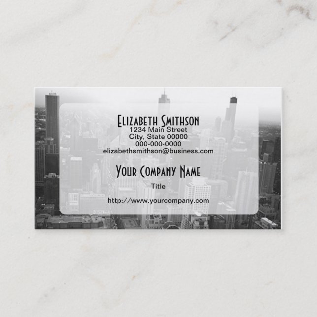 Black and White Chicago Skyline Business Card (Front)