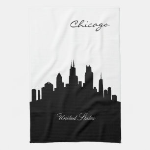 Black and White Chicago Skyline Kitchen Towel