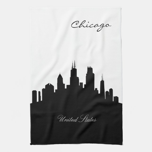 Black and White Chicago Skyline Kitchen Towel (Vertical)