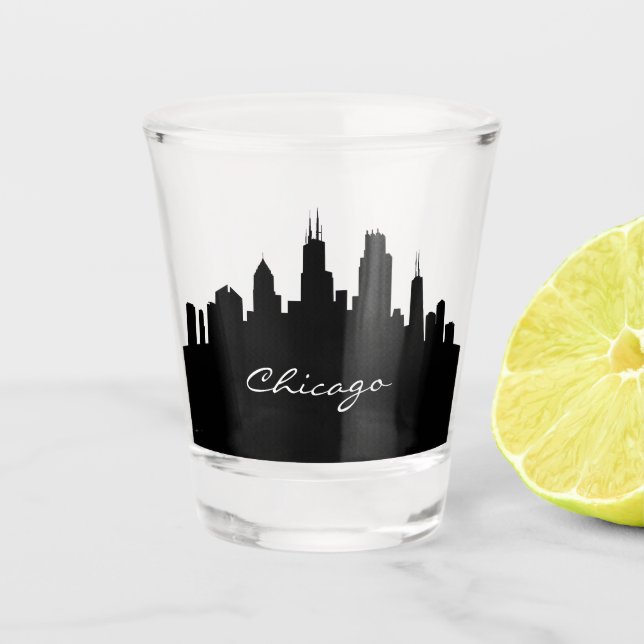 Black and White Chicago Skyline Shot Glass (Front)