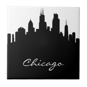 Black and White Chicago Skyline Tile