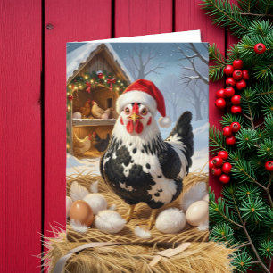 Black and White Chicken and Christmas Pun   Funny  Card